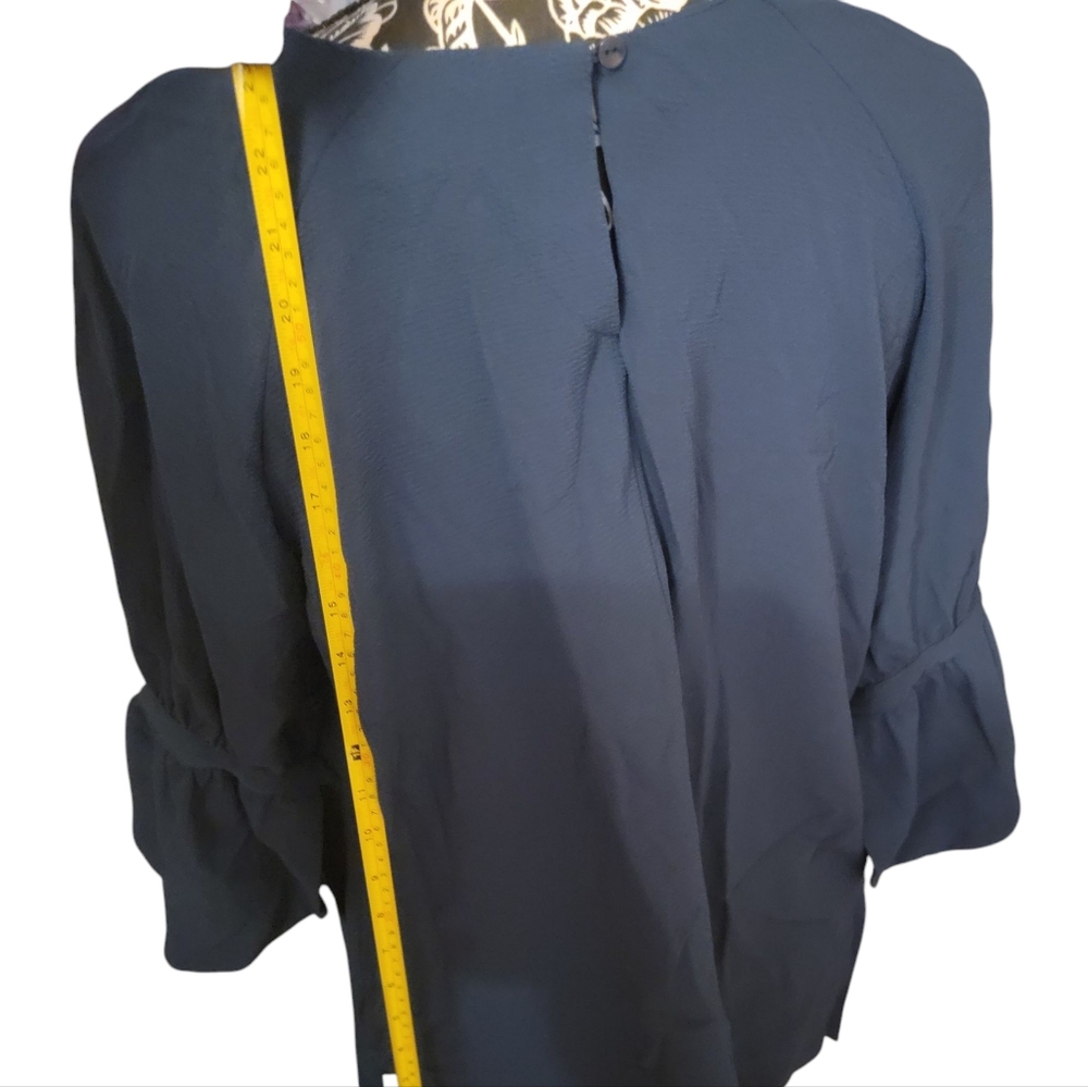 Counterparts Blouse Navy Blue 3/4 bell sleeves w/tie bow Pullover - Picture 7 of 8